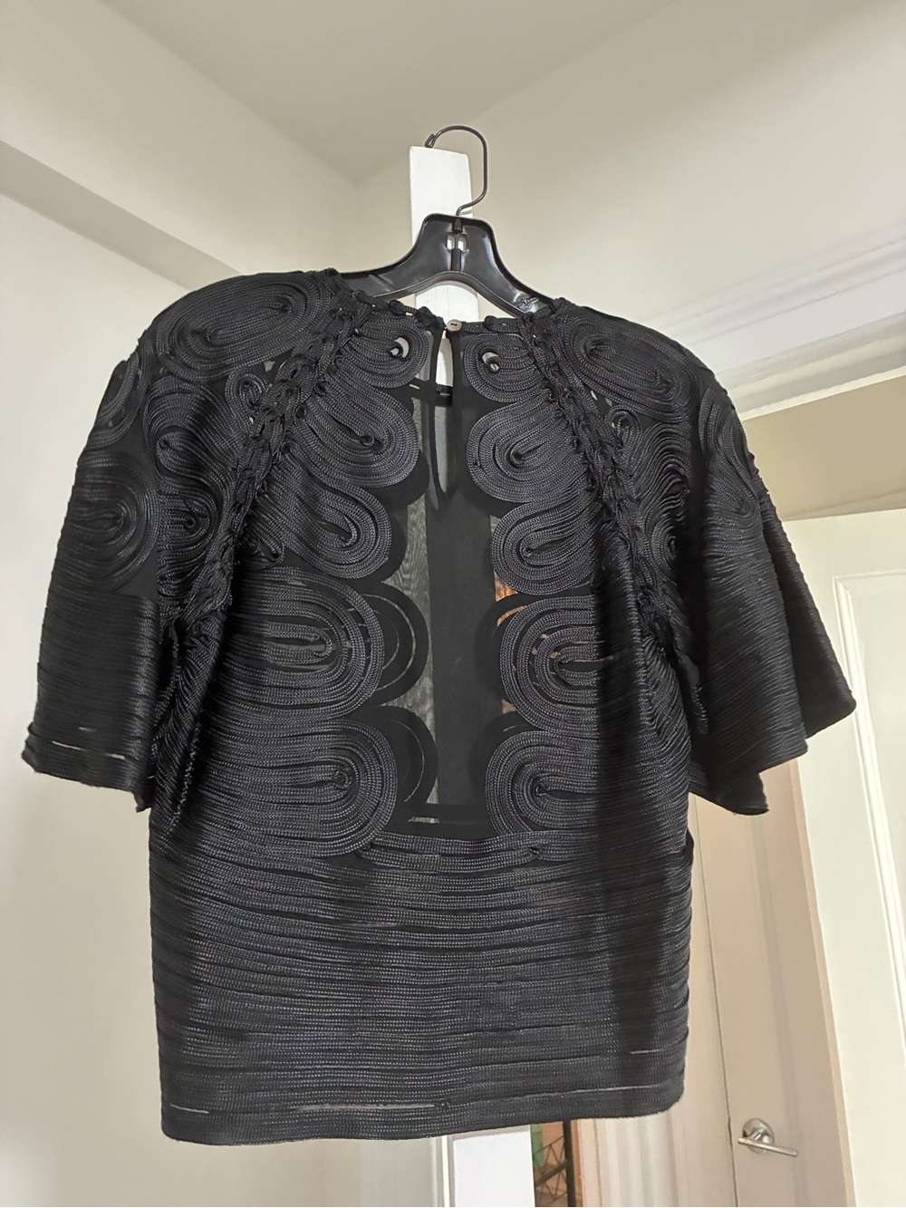 NWT Ulla Johnson Black Short Sleeve Swirl Appliqué Top